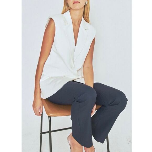 ENDLESS ROSE White Linen Oversized Fit Sleeveless Shoulder Pad Vest Size Small - Picture 3 of 10